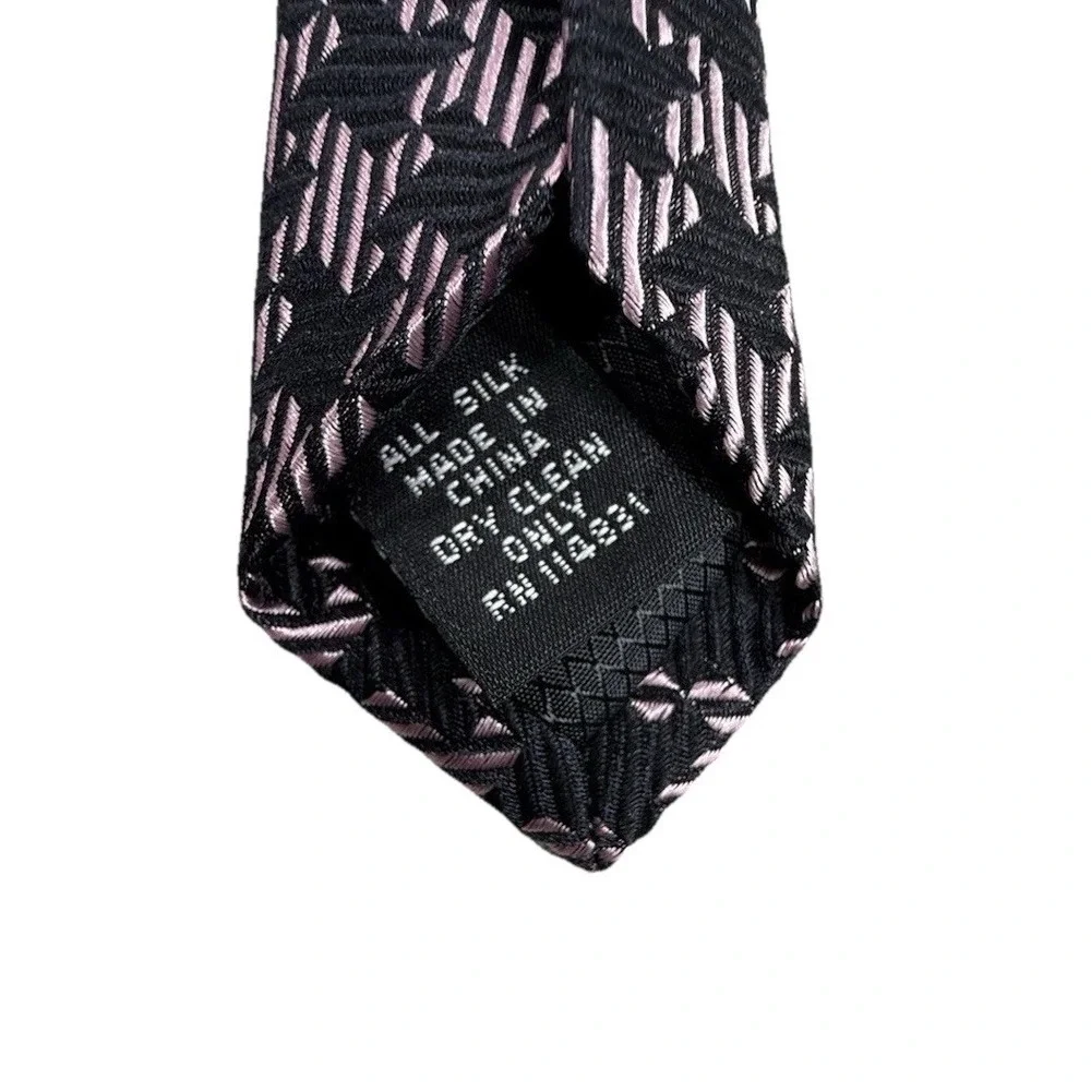 Nicole Miller Tie Men's 100% Silk Black Pink Geometric Abstract Necktie Classic